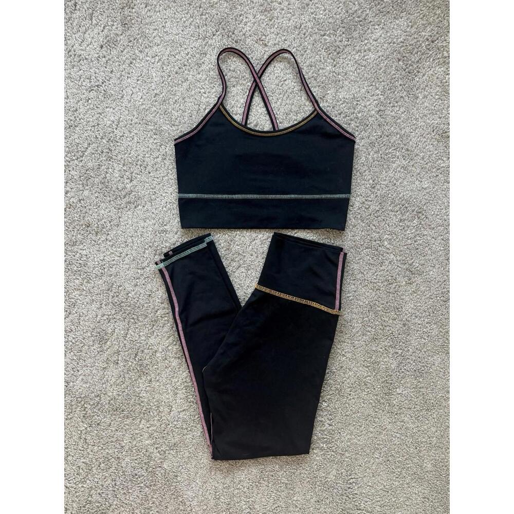 Electric & Rose Kylie Black Neon Lining Crop Top & High Rise Leggings‎ Set S/M